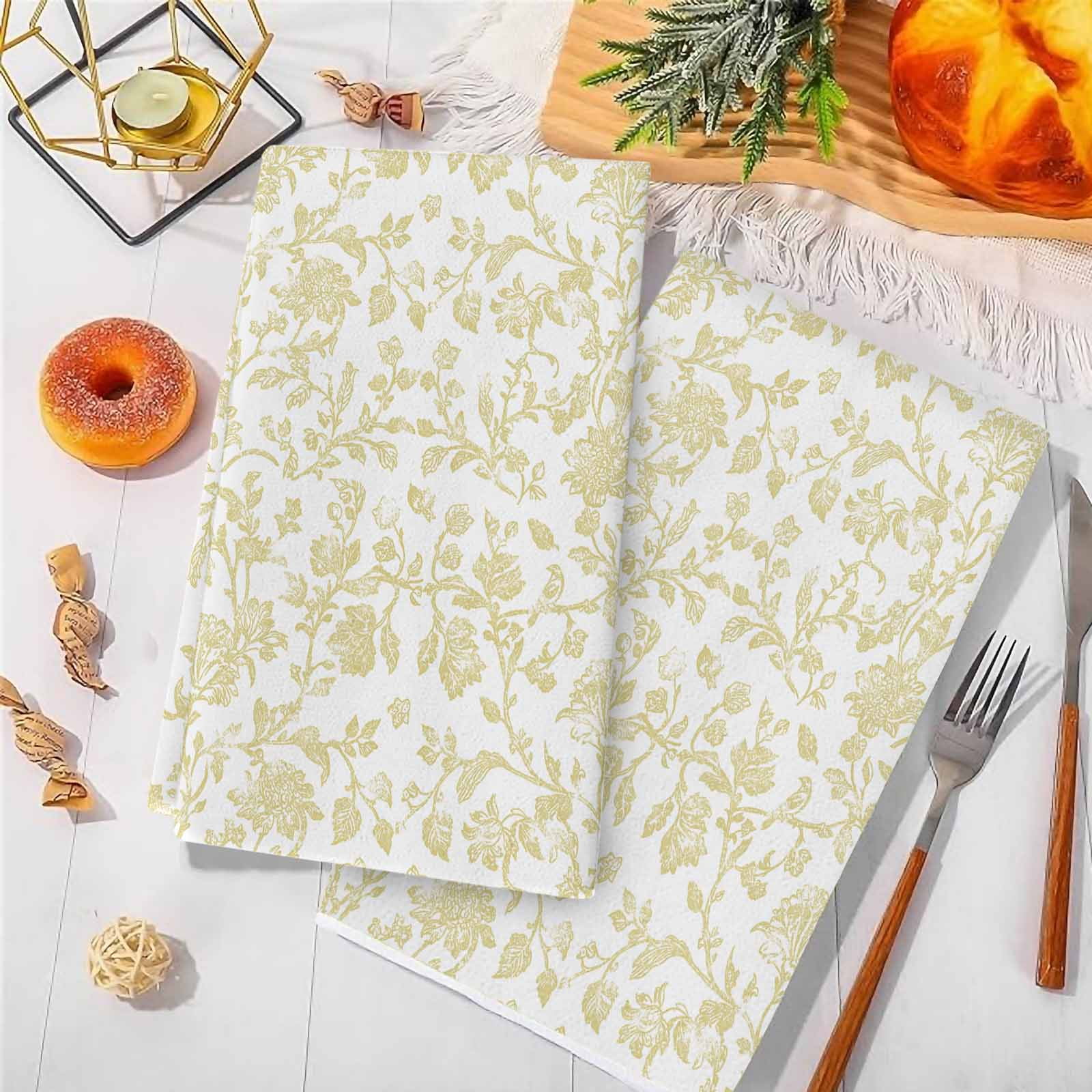 Dish Towels, Yellow Pastoral Flower Absorbent Kitchen Towels 2 PCS, Farmhouse Floral Microfiber Hand Towels Dish Cloths Tea Towels for Home&nbsp;Bathroom Cleaning Drying,18X28-Inch,