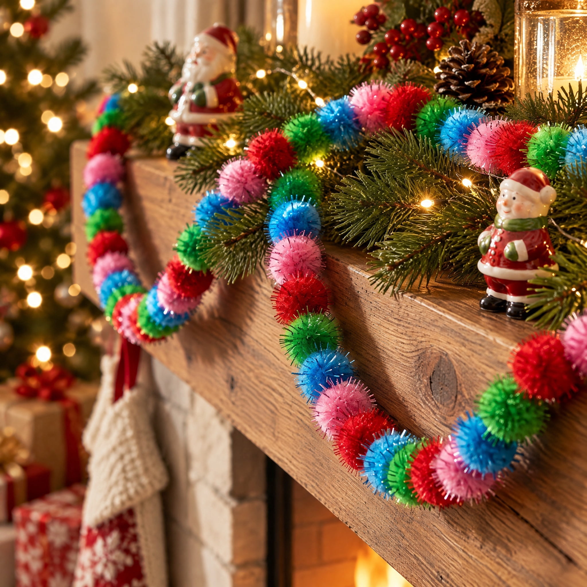 Pom-Pom Mini Christmas Garland, Multicolor, 4', by Holiday Time