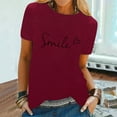 thumbnail image 6 of MIXUE Womens Summer Tops Letter Print Crew Neck Short Sleeve Fashion Casual Shirts For Women Tee Shirts Daily-Wear,Red,S, 6 of 7