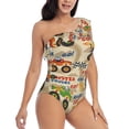 thumbnail image 3 of Sikiie Animal Truck Print Women One Piece Swimsuits Tummy Control One Shoulder Bathing Suits Ruffle Swimwear, From S to XXL-Large, 3 of 6