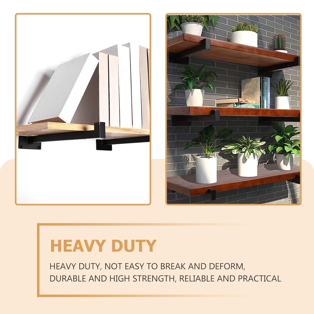 4-Pack Black Shelf Support Brackets 20x8.2CM Heavy Duty Wall Mount Holders for Home Storage and Organization