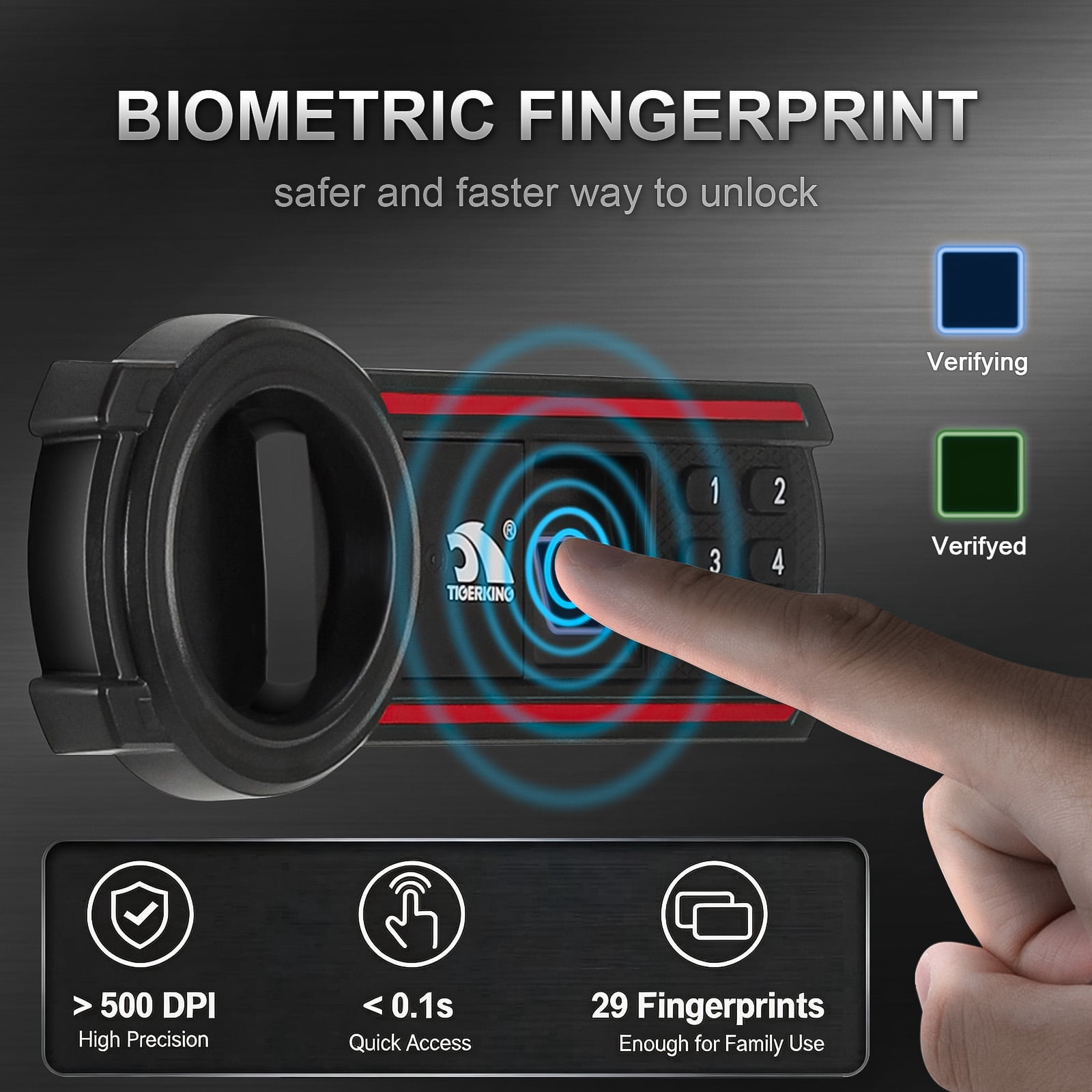 Tigerking 1.8 Cu. ft. Biometric Fingerprint Safe Box for Home Office, Digital Keypad Safes with Removable Shelf