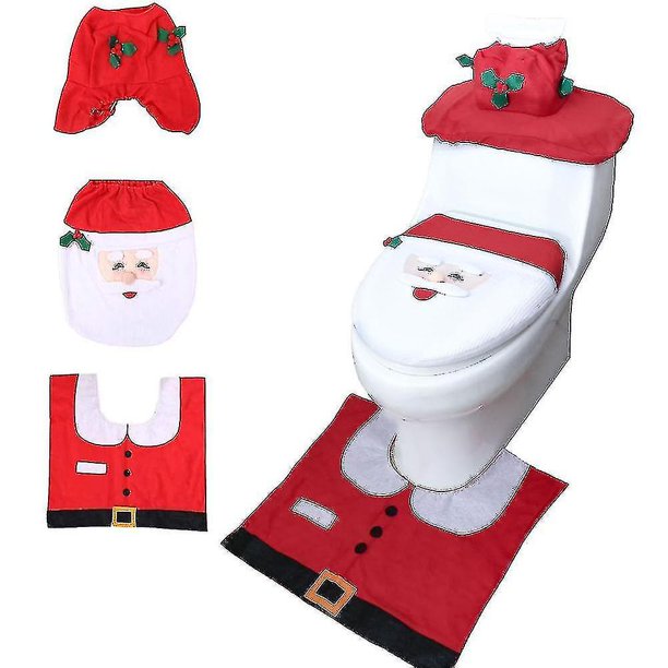 Juego de 3 piezas YUANXCMXG Funda de asiento de inodoro y Alfombra de Papá Noel