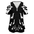 thumbnail image 4 of Black Bats Womens Summer V Neck Zipper Top Short Sleeve T Shirt Off Shoulder Top Casual Classy Loose Shirts, 4 of 7