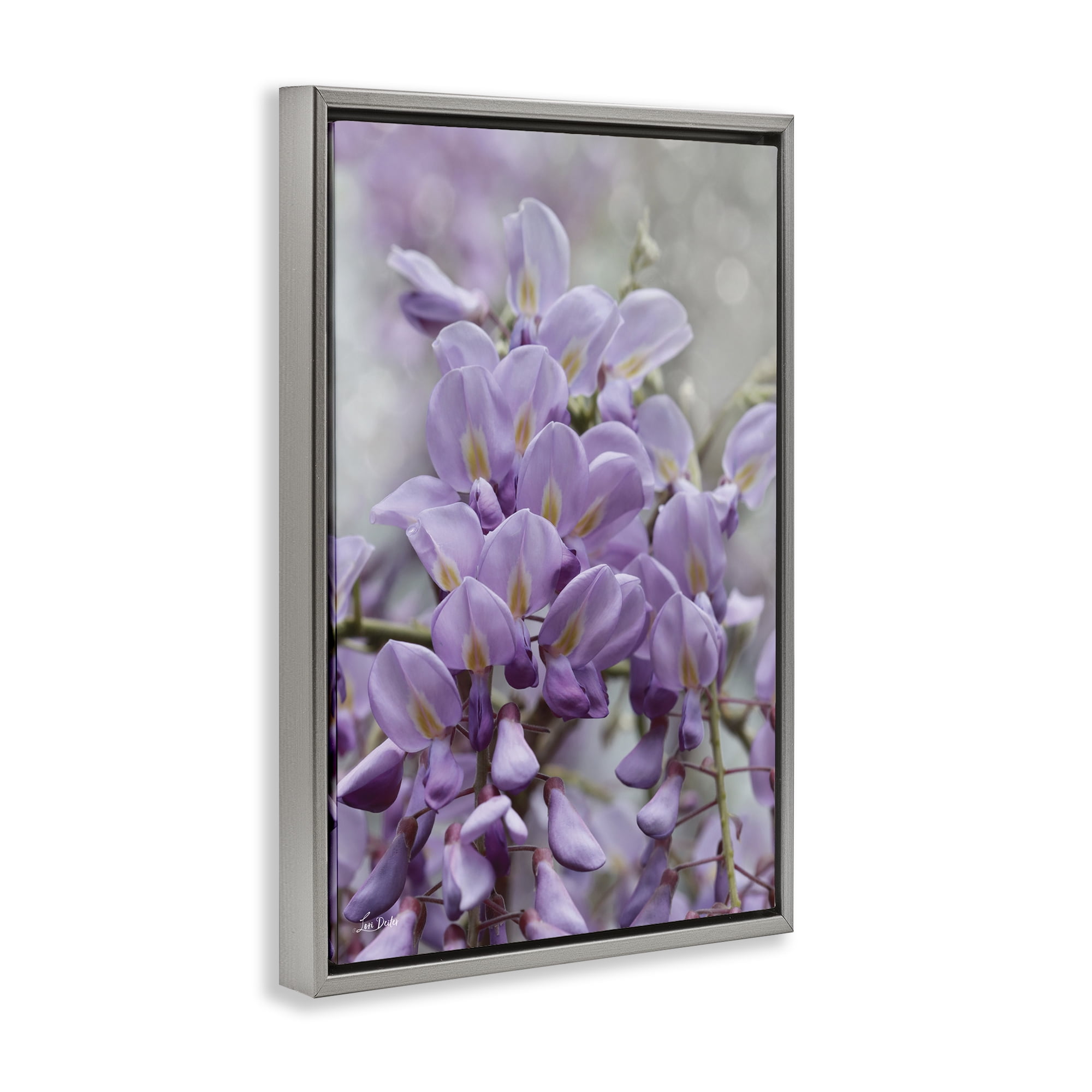 Stupell Industries Purple Orchid Petals Plants & Flowers Photography Gray Floater Framed Canvas Art Print Wall Art, 21 x 31