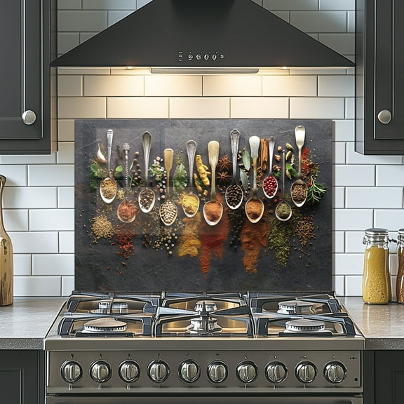 Spice Tempered Glass Backsplash For Kitchen Behind Stove,Stove Back Top Cover,Easy to Clean Glass Splashback, Sink Cover Splash Guard,Home Kitchen Wall Decor