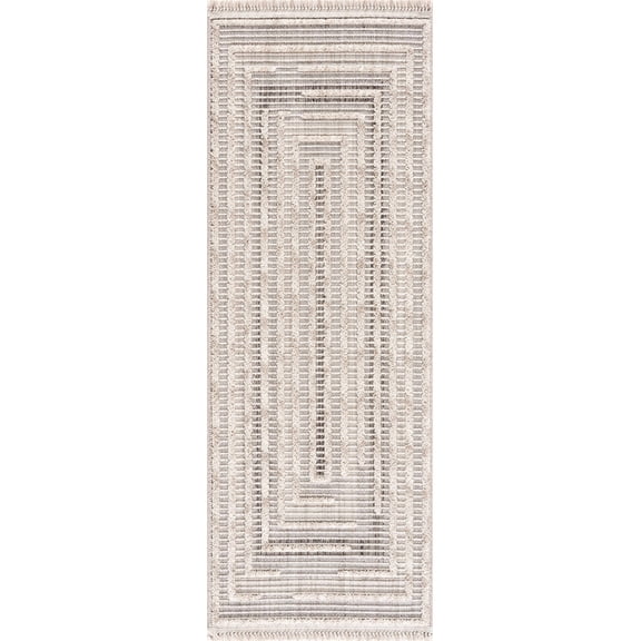 Boutique Rugs Lunao Farmhouse High Low Textured Shag Runner Rug - Modern Geometric Carpet for Hallway, Kitchen - Charcoal, Cream, Peach - 2'7" x 7'3" (2x8)
