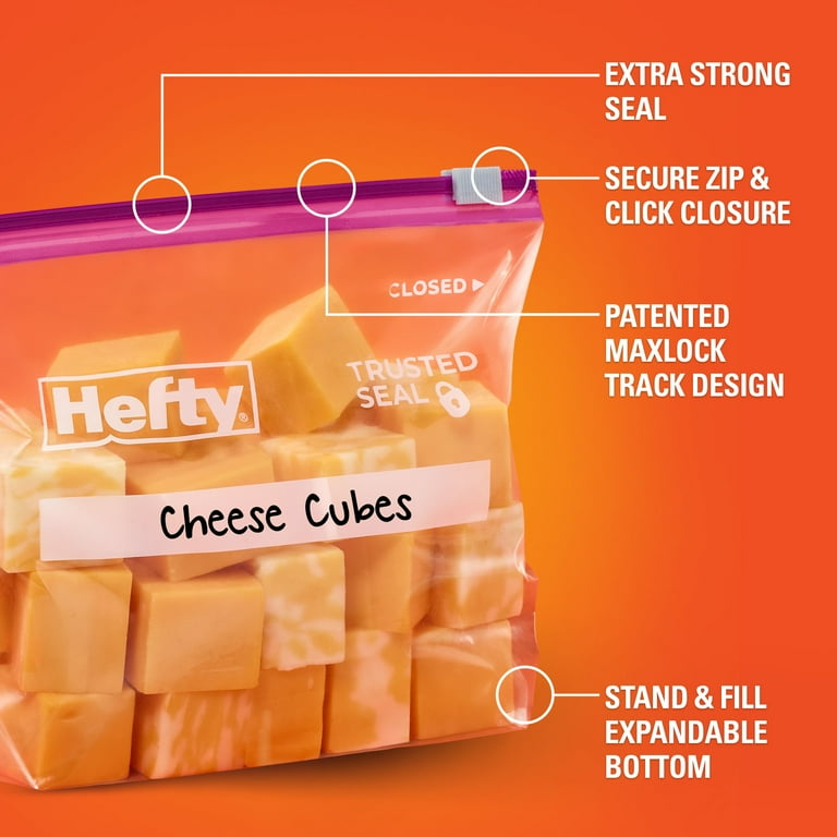 Hefty Slider Kitchen Storage Bags, Quart Size, 50 Count
