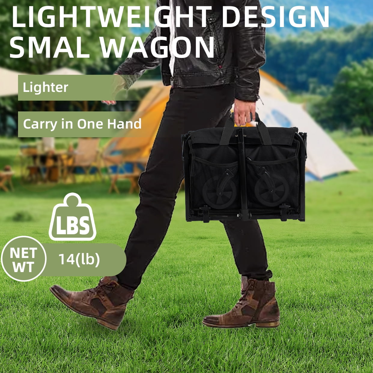Collapsible Folding Utility Wagon with Wheels, 360lbs Weight Capacity Lightweight Foldable Cart with Cup Holders for Camping Garden Sports Shopping