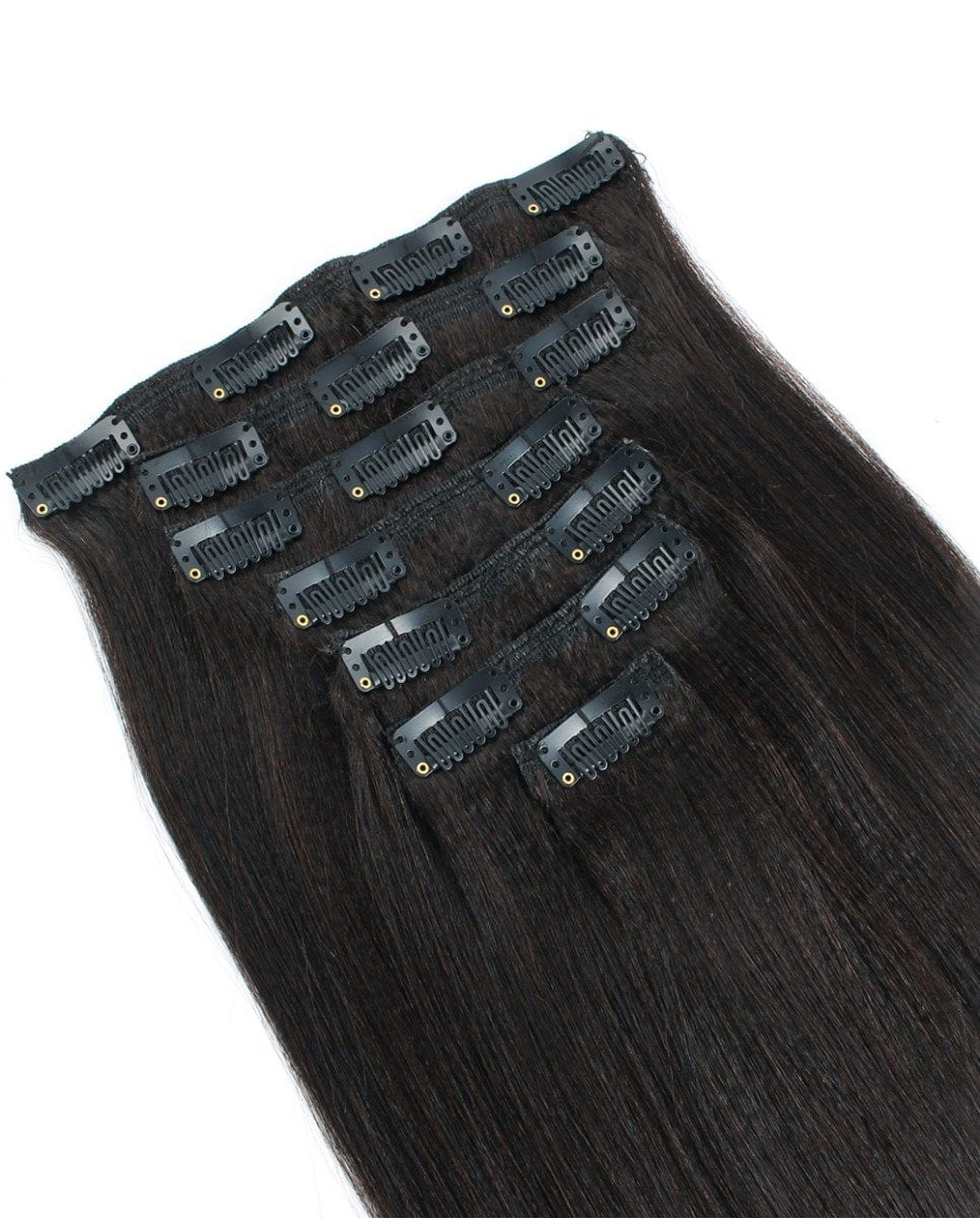 Yaki Straight Clip in Hair Extensions 14 Inches Jet Black 120g/set Double Wefts 100% Real Human Hair for African Americans