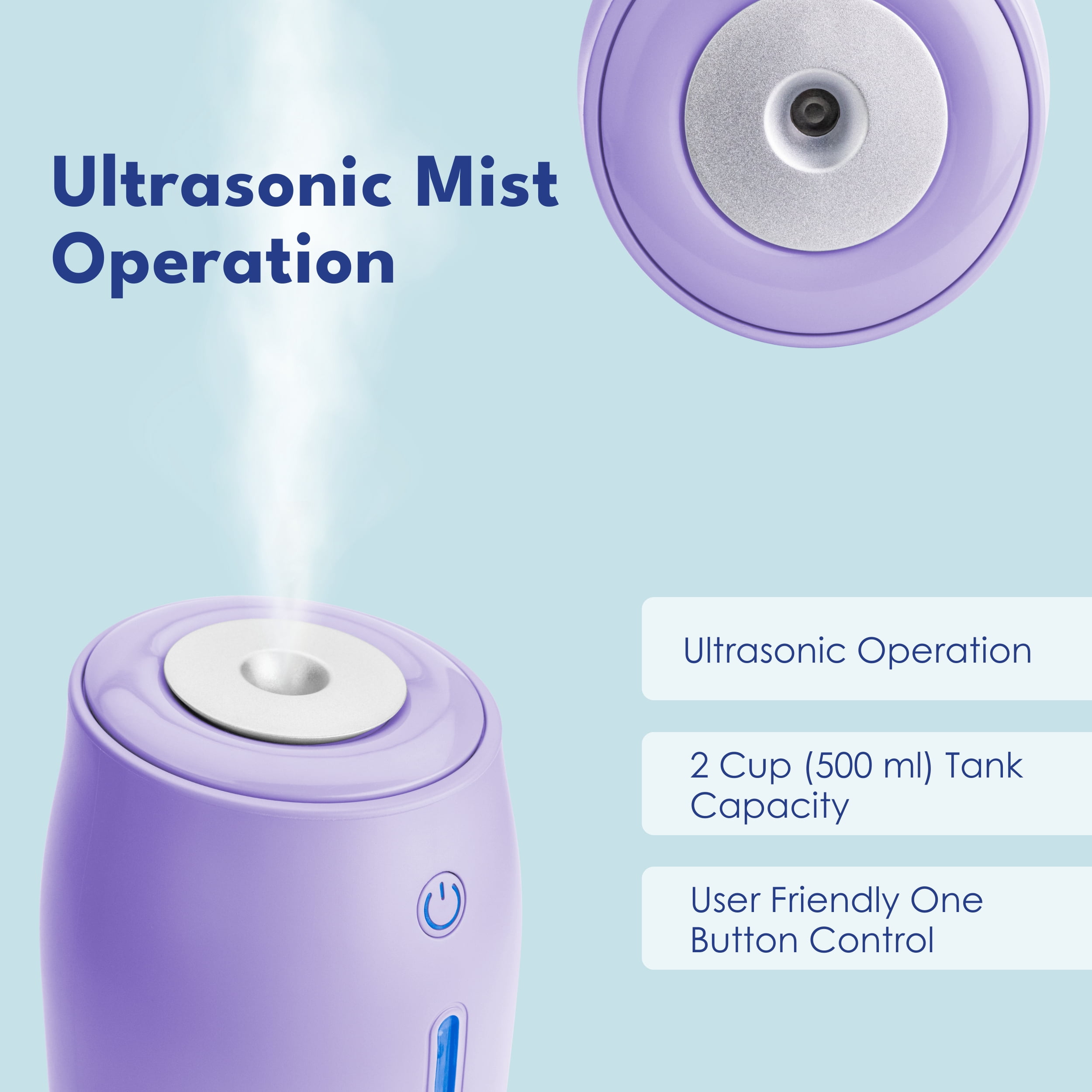 LivePure LP250 Aqua Glo Portable Cool Mist Humidifier. Lavender