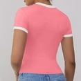 thumbnail image 4 of Tfken Summer Women Tshirts Short Sleeve Crew Neck Patchwork Slim Tops Trendy Casual Daily Wear Female Soft Shirts Red, 4 of 8
