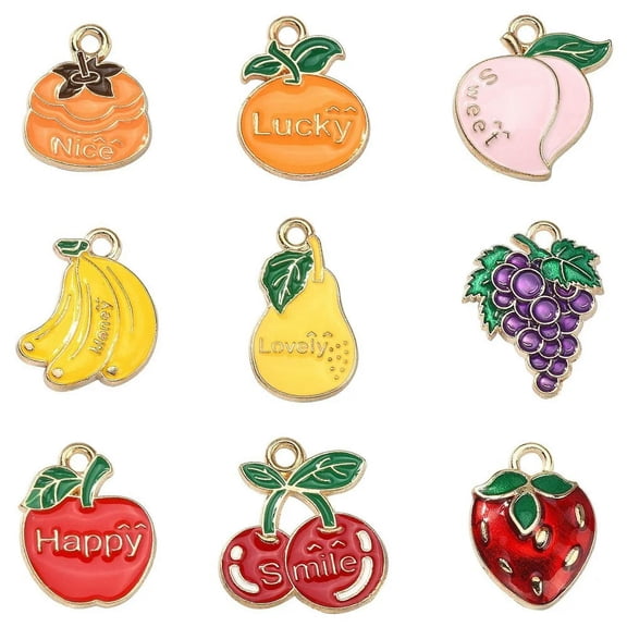 U8MO 45x Enamel Strawberry Fruit Cherry Orange Charms Pendants for DIY Jewelry Making