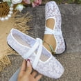 thumbnail image 7 of XUNKUSGA Ballet Flats Fashion Lace Mesh Embroidered Floral Dress Shoes Classic Round Toe Crisscross Strap Slip On Shoes Women Breathable Summer Womens Flats,White,7, 7 of 7