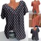 thumbnail image 5 of Qucoqpe - Blusa de talla grande para mujer, estilo informal, con estampado de lunares, cuello en V, manga corta, fruncida, para verano, en liquidación, 5 of 5