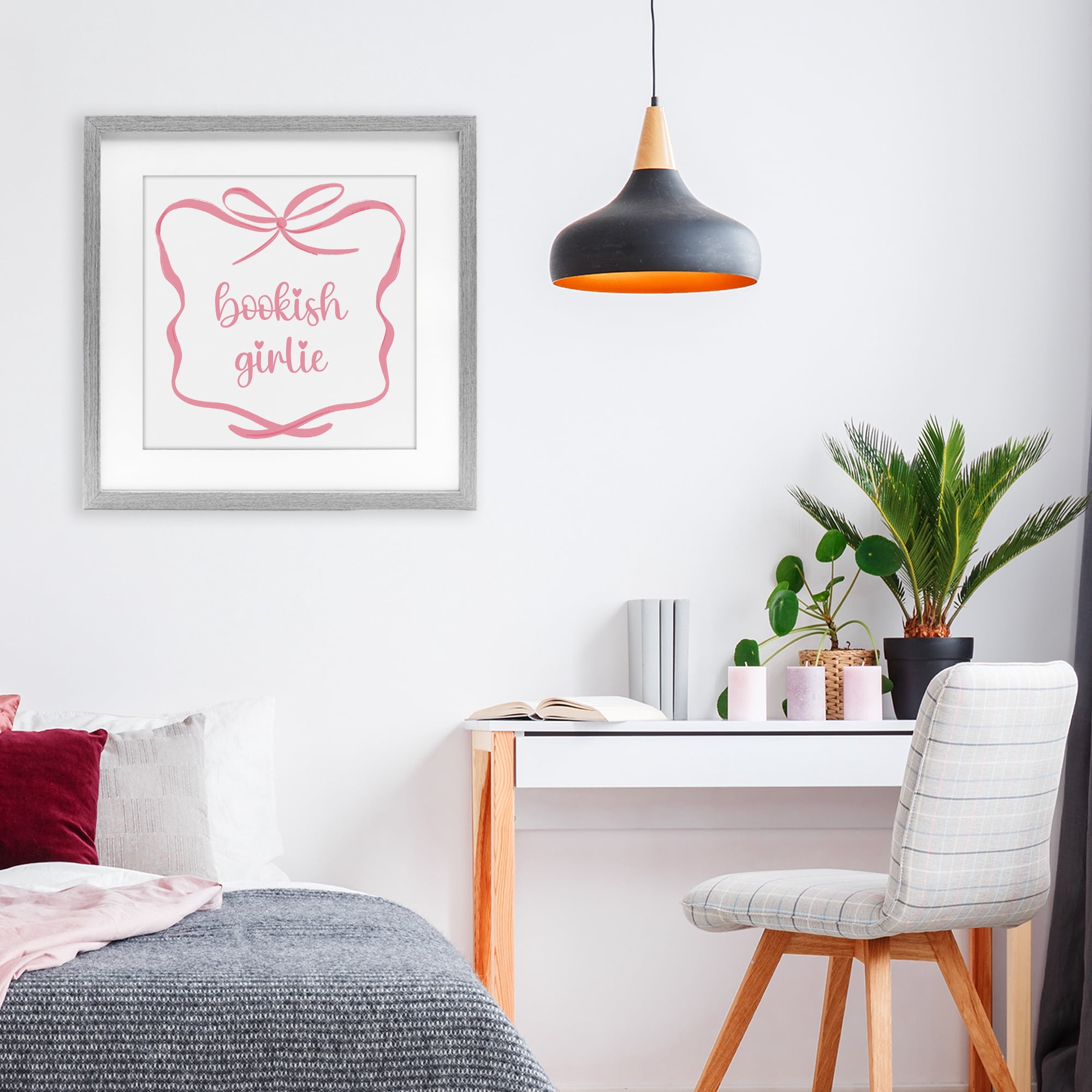 Stupell Industries Bookish Girlie with Bow Gray Framed Print Under Glass, design by Lucille Price