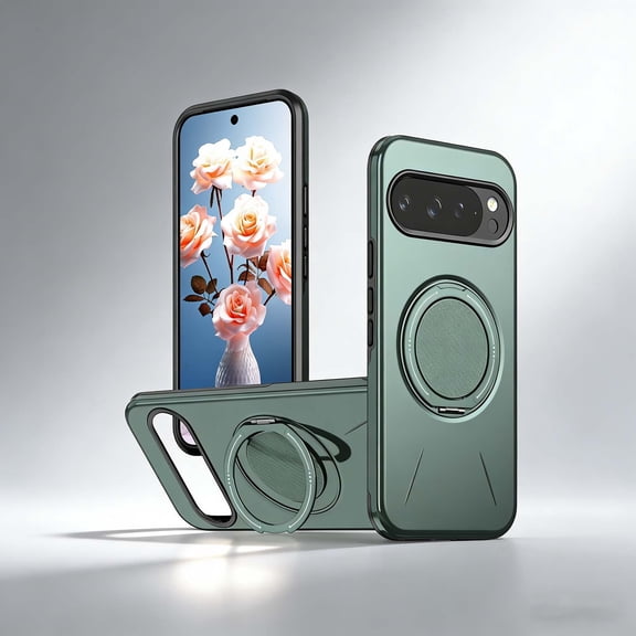Magnetic For Google Pixel 10 /10 Pro/9/9Pro Phone Case,360° Rotatable Ring Kickstand,Compatible with Mag-safe,Anti-Drop Protection,Heavy Duty Shockproof Anti-Scratch Rugged Phone Case Cover,Green