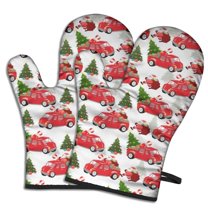 Cute Oven Mitts,Red Christmas Car Pattern Oven Mitt 2-Pack Set,Kitchen Gloves for Oven,Heat Resistant Oven Mitts 7.7"x12"