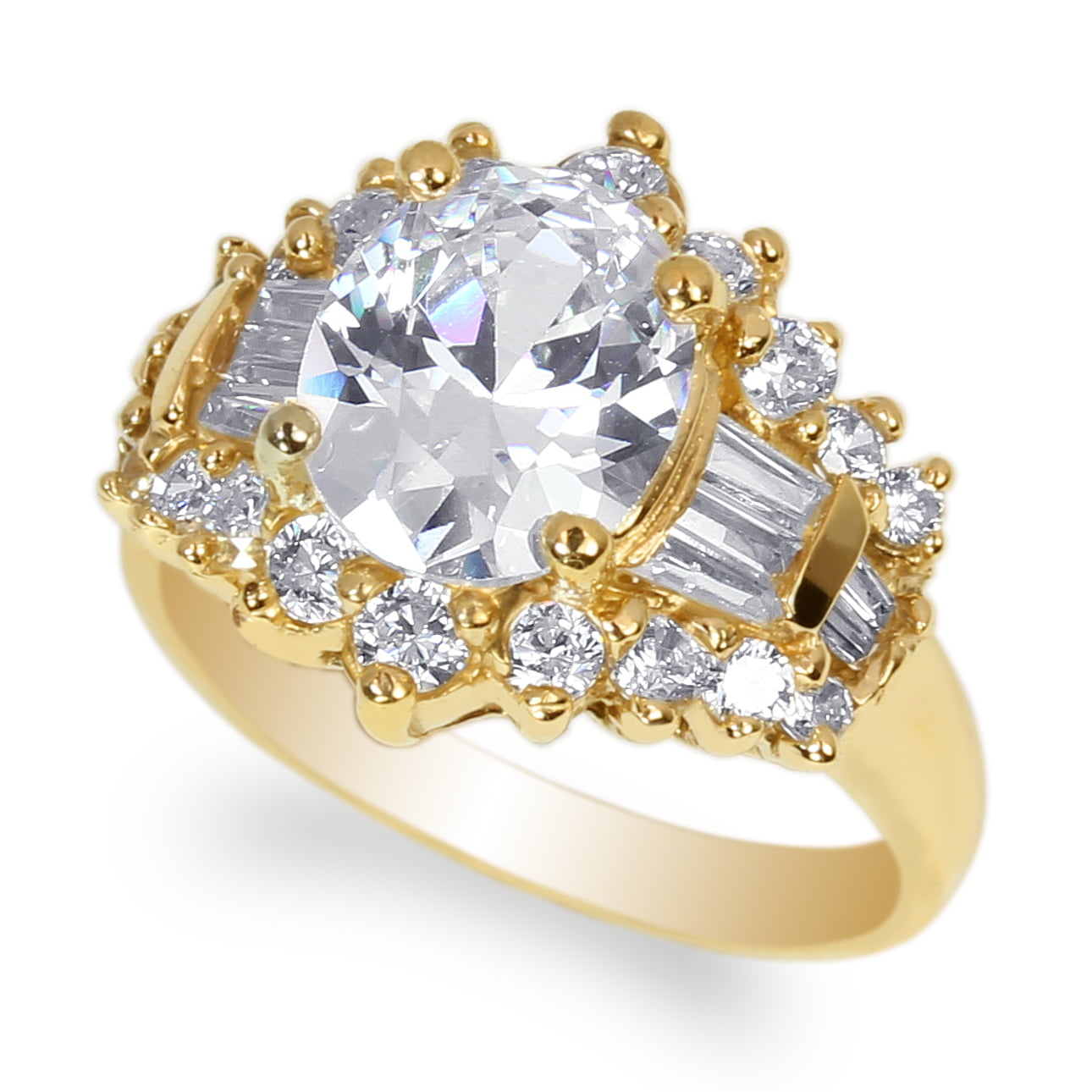 Ladies  Yellow Gold Plated Round CZ w/ Solitaire Fashion Ring Size 5-10 