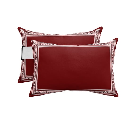 Pack of 2 Outdoor Lumbar Pillow Covers 11x16 Inch, Dark Red Geometric Waterproof Throw Pillow Covers Set, White Greek Key Design Abstract Modern Art Decorative Cushion Cases for Patio Porch Car