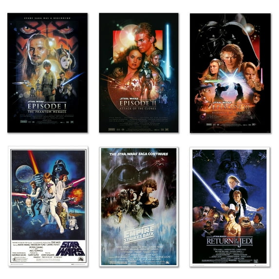 Star Wars: Episode I, II, III IV, V & VI - 6 Piece Movie Poster / Print Set (Regular Styles 1) (Size: 24" x 36" each) (Black Poster Hanger)