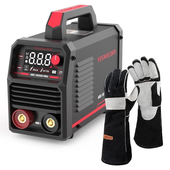 YESWELDER 205A IGBT Welder with Gloves Dual Voltage 110V/220V LED Hot Start Portable Stick Welder