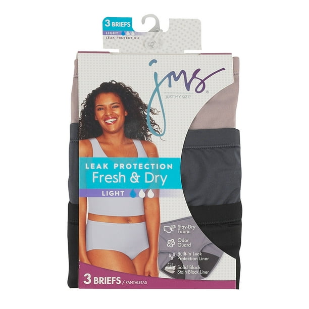 JMS Womens Fresh and Dry Leak Protection Liner Assorted Brief 3-Pack, 12 