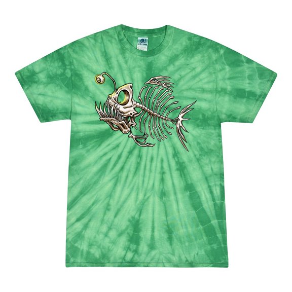 Wild Bobby, Funny Fishbone Skeleton Angler Fish, Animal Lover, Tie-Dye Tees, Spiral Kelly, Small