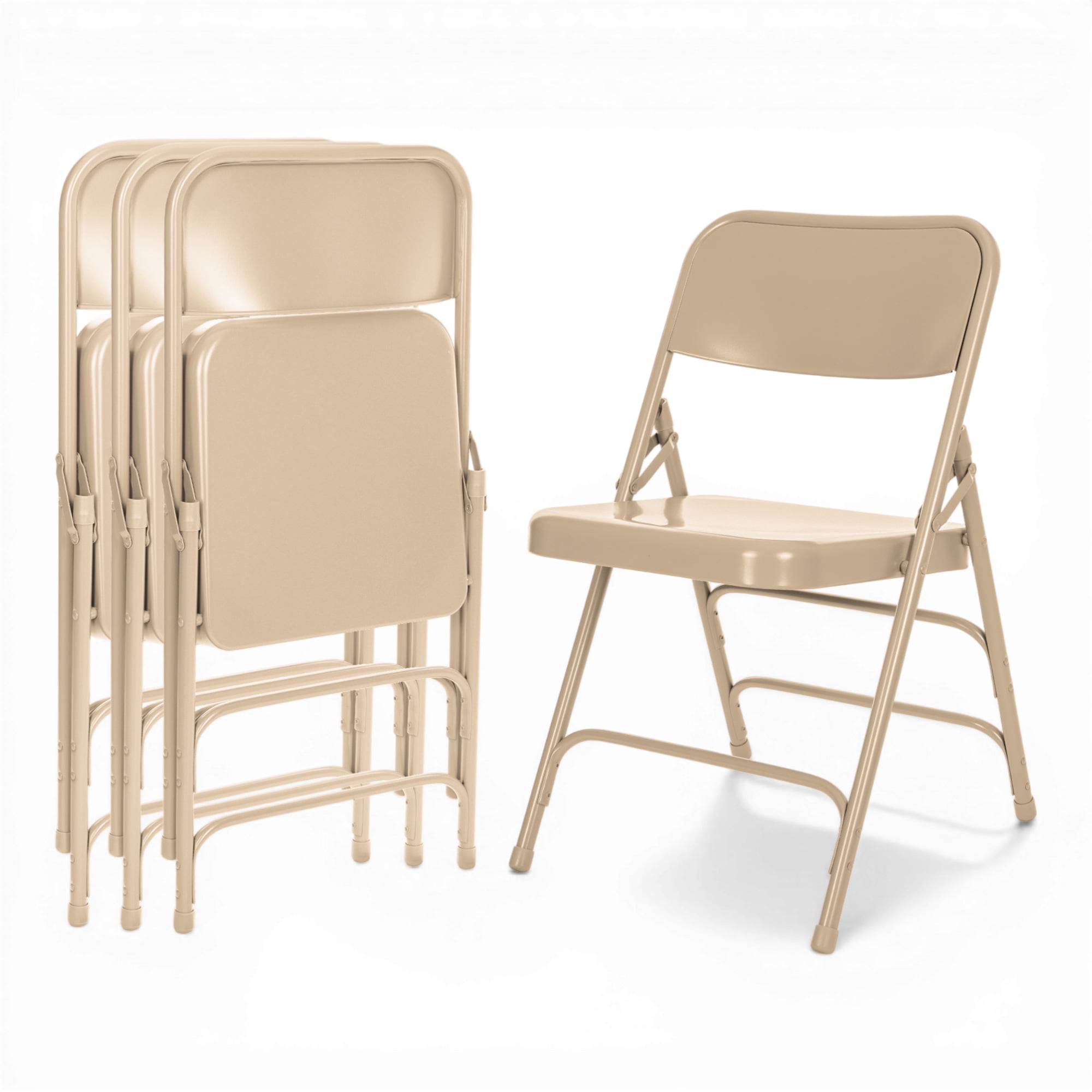 Hampden Furnishings Bernadine Collection All Metal Triple Brace Folding Chair, Beige, Pack of 4