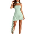 thumbnail image 2 of ClodeEU Women's Halter Choker Strapless Ruched Bodycon Mini Dress,Trendy Ruffle Hem Club Party Short Dress Green,Women's Plus XL, 2 of 6