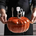 thumbnail image 3 of Pumpkin Dutch Oven Pot with Lid, Enameled Cast Iron Pumpkin Dutch Ovens with Dual Handle for Cooking, Pumpkins Shaped Cast Iron Oven with Lid, for Various Stove, For Stews Soups Baking(A-6.3in/16CM), 3 of 7