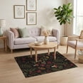 thumbnail image 3 of ODIKA 4'x6' Red Dark Botanical Forest Design Washable Area Rug Vintage Mushrooms Foliage Midnight Pattern Non-Slip, Chair-Friendly, Flatwoven for Home Office, Under Desk, 3 of 7