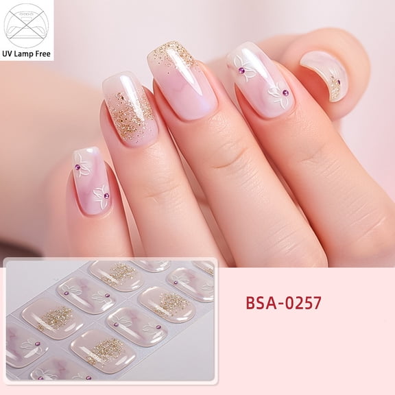 UV-Free Gel Nail Art Stickers, Waterproof Hot Stamping, Icy Clear, No-Bake Nail Polish Film, BSA-0257