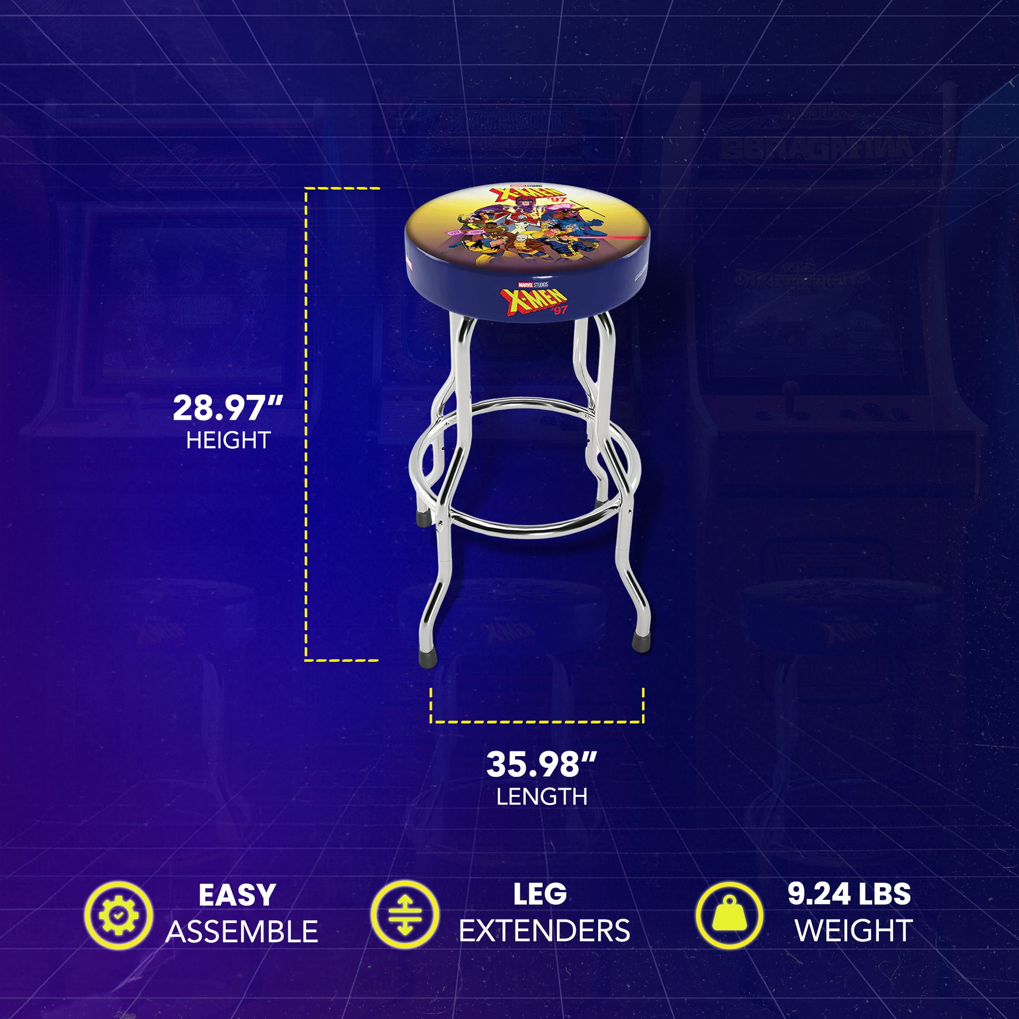 Arcade1Up Marvel X-Men Arcade Stool with Chrome Plated Steel Frame, Multi