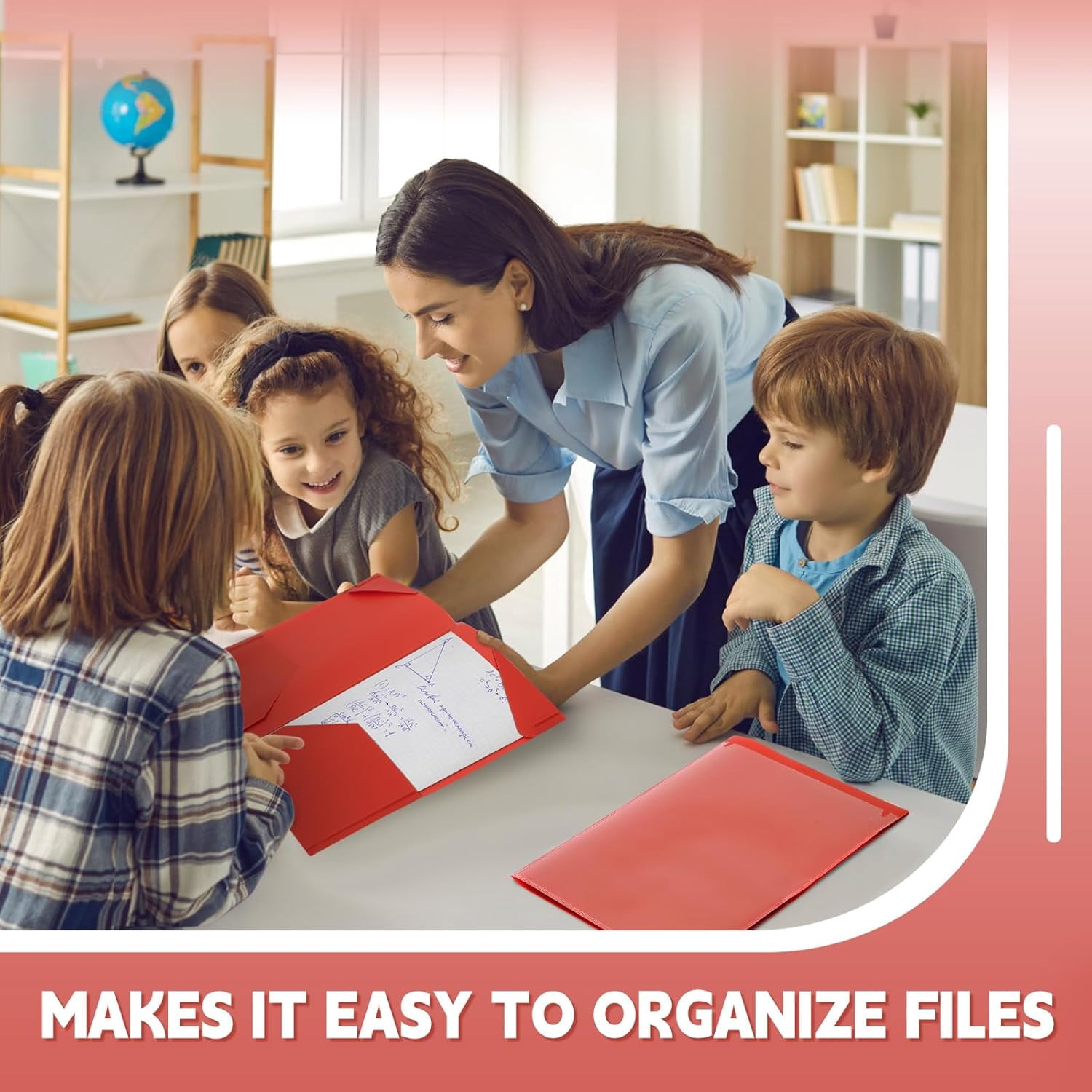 100 Pack Red Plastic Folders Heavy Duty with  Pockets for School Office