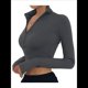 thumbnail image 3 of Camisas de Larga para Mujer, Blusas Informales de Negocios con Cuello en V, Suéter de Punto Acanalado, Blusas Ajustadas, Ropa Y2k Gris M, 3 of 10