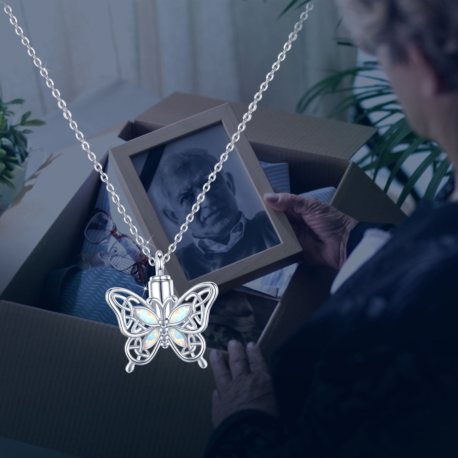 Coachuhhar Opal Butterfly Urn Necklace for Ashes 925 Sterling Silver Celtic Knot Necklace Cremation Necklace for Ashes Keepsake Memorial Butterfly Cremation Jewelry Gifts for Women