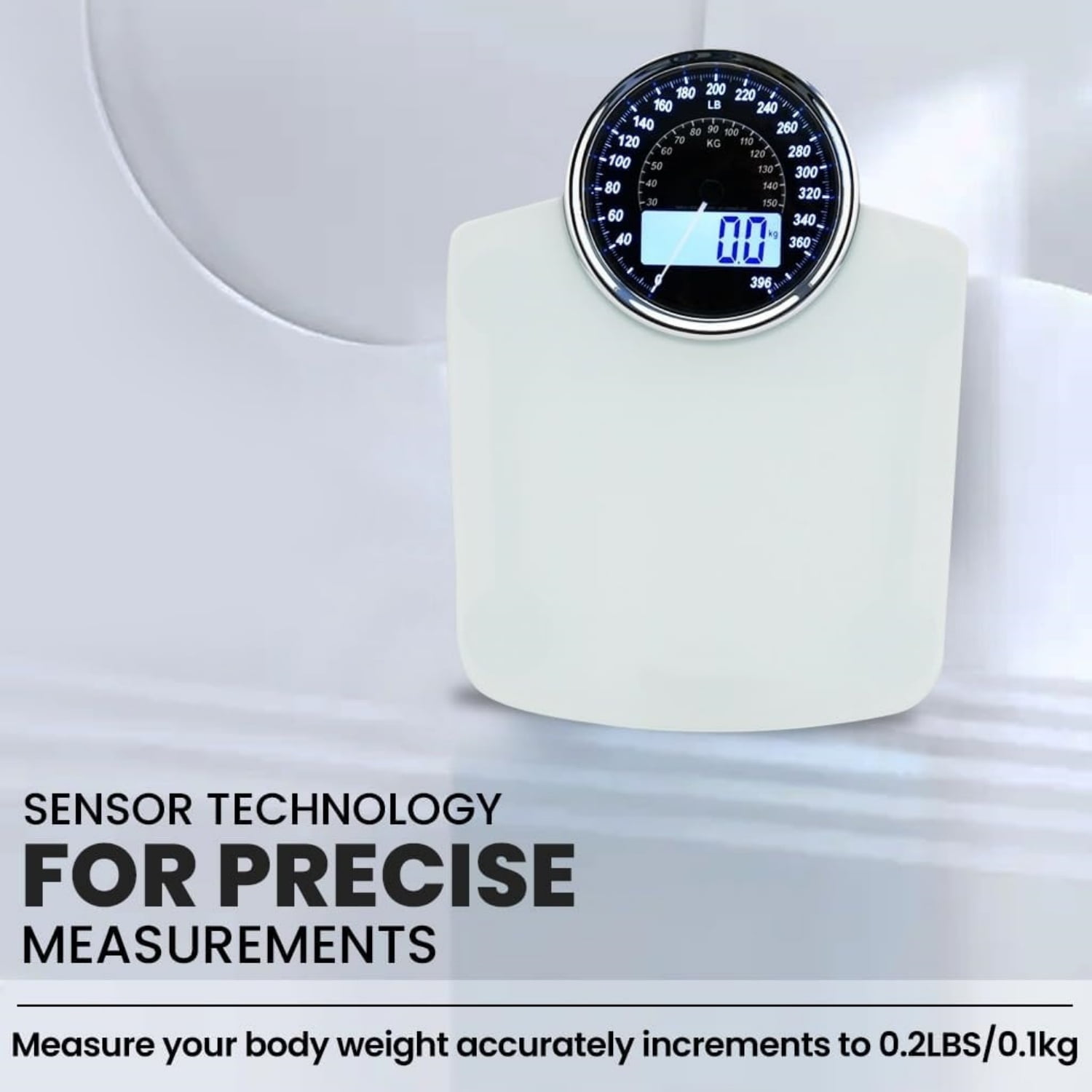 Highly Advance 2-in-1 Digital & Analog Weighing Scale for Body Weight-400lbs, 4 High Precison GX Sensor Accurate, Thick Tempered Glass, Extra Large Display (White)
