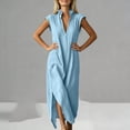 thumbnail image 6 of SAWOBUUN Womens Cotton Maxi Dress Sleeveless Deep V Neck Side Split Casual Summer Long Dress with Pockets, 6 of 8