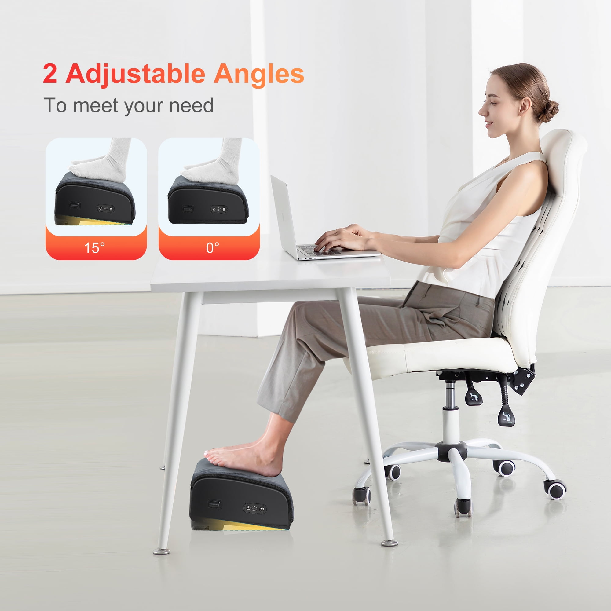 Snailax Foot Rest Under Desk, Heated Under Desk Footrest with Double Layer Adjustable Height, Feet Warmer with Vibration Massage Home Footstool for