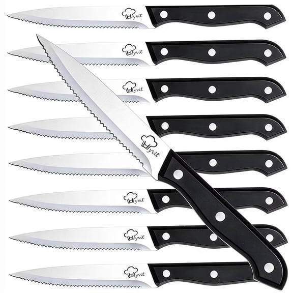 Akatsuki Steak Knives Set of 8 Serrated Kitchen Steak Knife 4.5-inch Stainless Steel Dinner Knife Dishwasher Safe