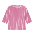 thumbnail image 4 of AWZXDE T-Shirt en Velours pour Filles à Manches 3/4, Doux, Col Rond, Hauts Décontractés pour Filles, T-Shirt de Base Confortable 3-14 Ans, 4 of 4