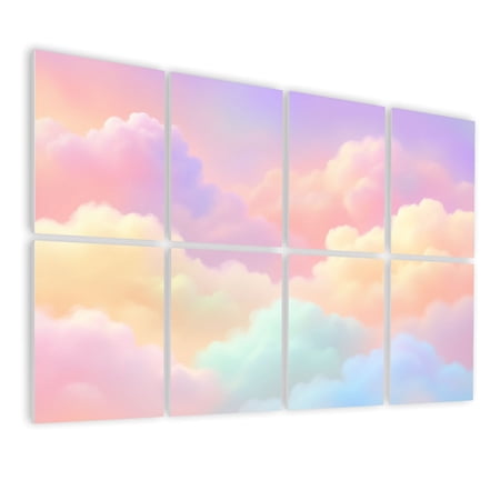 8 Pack Art Acoustic Panels Sound Absorbing Soft Pastel Cloudscape Pink Blue Lavender Tones Decorative Soundproof Wall Panels Self Adhesive for Nursery Classroom Bedroom 48 x32