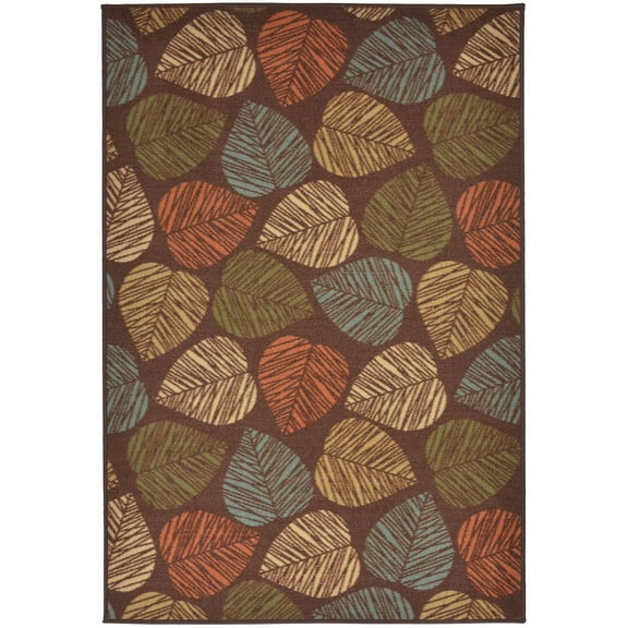 Rubber Collection Leaves Floral Area Rug Brown Multi-Color Printed Slip Resistant Rubber Back Latex Contemporary Modern 3 x 5 Area Rugs (Brown, 3'3" x 4'11")