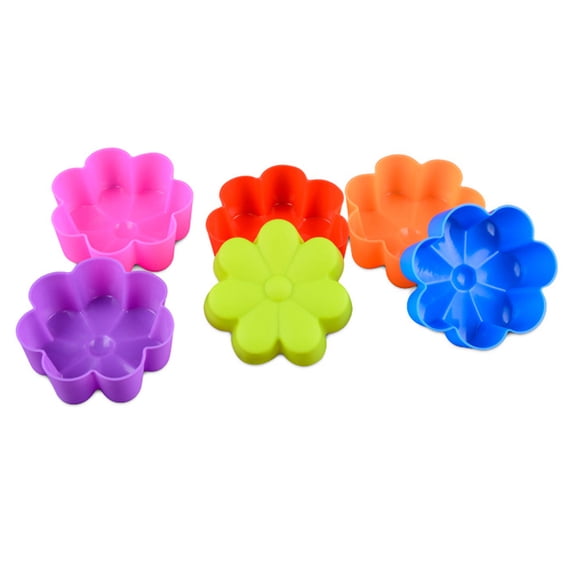 FOMIYES 6-Piece Reusable Silicone Baking Molds Set with Assorted Color Flower Designs Non-Stick Flexible