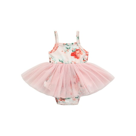 

Chollius Newborn Baby Girl Floral Romper Summer Sleeveless Straps Tulle Tutu Skirt Square Collar Triangle Crotch One Piece