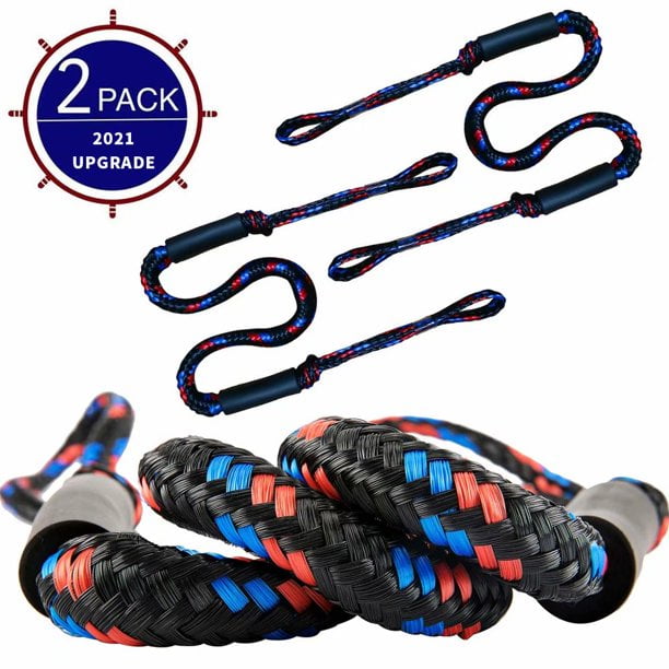2-Pack Bungee Boat Dock Line Mooring Rope Accessories Boat Docking Ropes for Boats, Built in Snubber, Dockline for Boats, Kayak, Watercraft, Jet Ski, Pontoon, Canoe, Power Boat