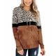 thumbnail image 1 of Sudadera de manga larga para mujer, bolsillo con cremallera, marrón, talla M, perfecta para el hogar, los viajes y la oficina. Sudadera con capucha con estampado de leopardo y costuras, 1 of 7