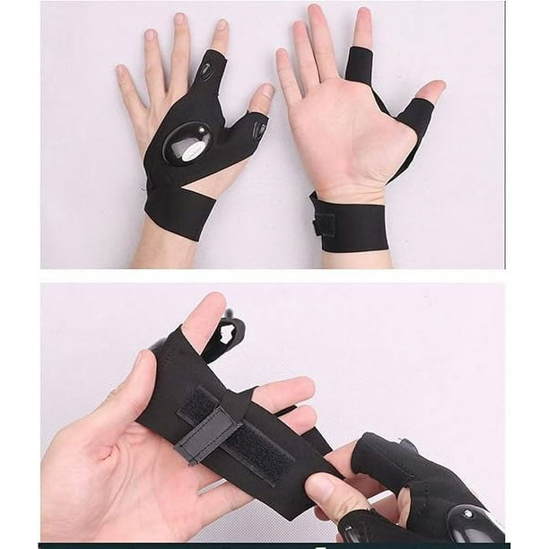 Guantes de linterna, guantes de linterna LED sin dedos, regalos de cumpleaños para hombre, linternas manos libres para trabajar en lugares oscuros