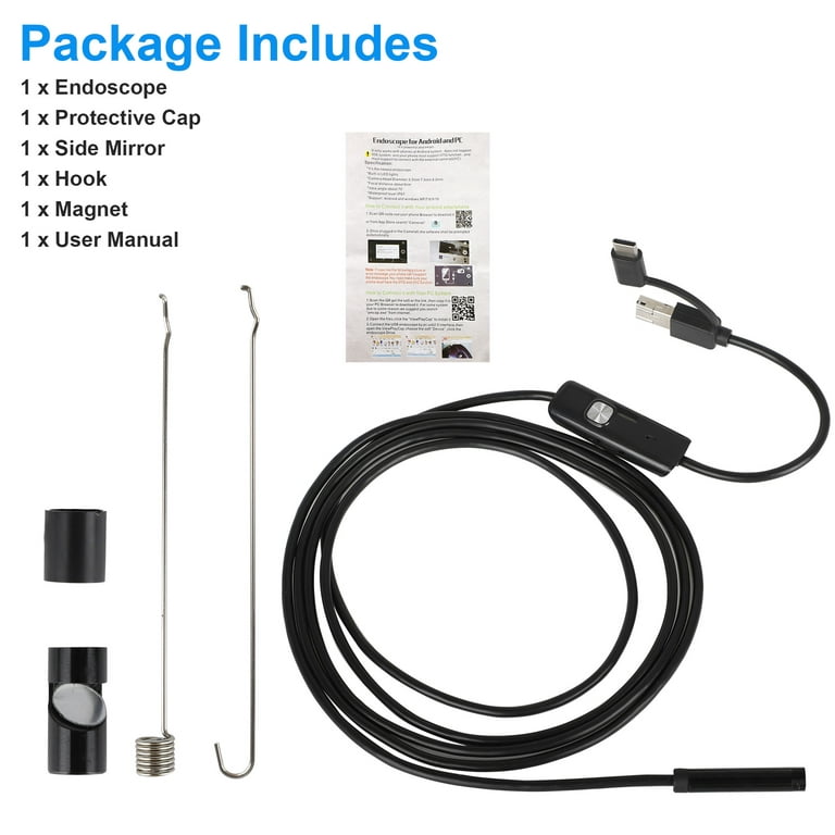 TSV 6.6ft USB Endoscope Compatible with Android System, Waterproof Type-C  Snake Inspection Camera Borescope with 6 LED Lights, Black 